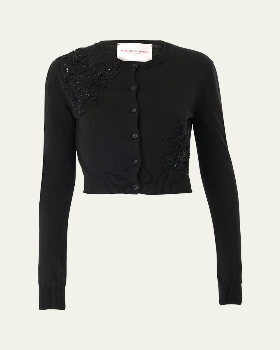 Beaded Lace Crewneck Crop Cardigan